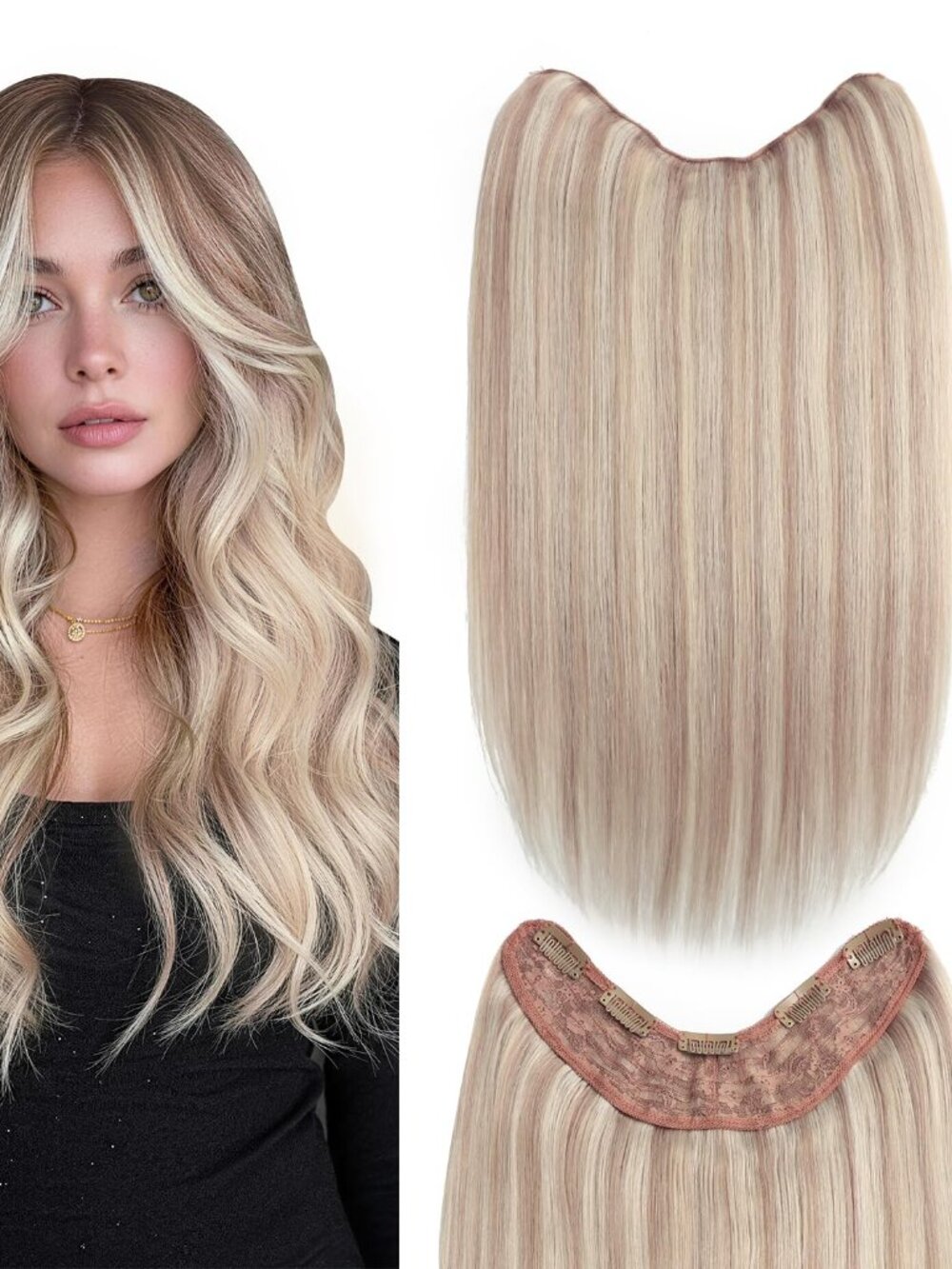 Ash Blonde Highlights 18P60 One Piece 20" Clip-In Human Hair Extensions 100g